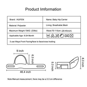 Huifen Baby Carrier with Hip Seat, Multi-Functional 9 in 1 Baby Carrier Newborn to Toddler for All Seasons, Baby Backpack Carrier for Toddler, Infant Newborn (7-33Lb) (Grey - Hip Carrier)