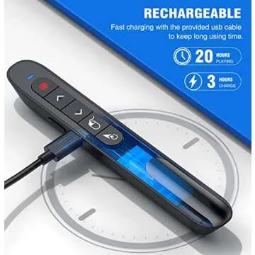 DINOSTRIKE Wireless Presenter Remote with Air Mouse Control, Rechargeable USB Presentation Clicker PPT Pointer RF 2.4GZ PowerPoint Clicker Slide Advancer for Computer Laptop Mac