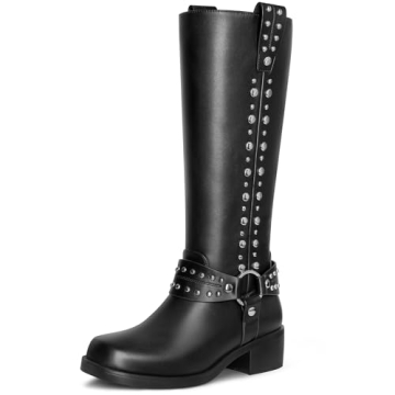 MUCCCUTE Black Knee High Boots for Women - Motorcycle Inspired, Stylish, Comfortable