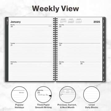 Dunwell Large 2025 Planner Book - Daily & Weekly Organizer