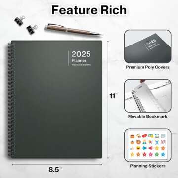 Dunwell Large 2025 Planner Book - Daily & Weekly Organizer