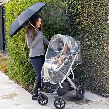 J.L. Childress Deluxe Stroller Rain Cover - Universal Stroller Poncho - Clear with Adorable Printed ...