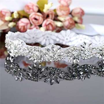 1 Yard Rhinestone Wedding Dress Applique Sparkly for Bridal Ribbon Belt Iron on Jeweled Crystal Thin...