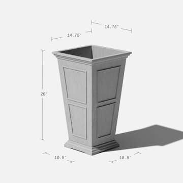 Veradek Brixton Series Tall Plastic Planter - Large Outdoor Planter for Front Porch | Crack Resistan...