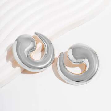 Statement Earrings for Women Chunky Gold Earrings Big Spiral Earrings Large Swirl Earrings Geometric Trendy Earrings Fashion Jewelry Gifts (silver)
