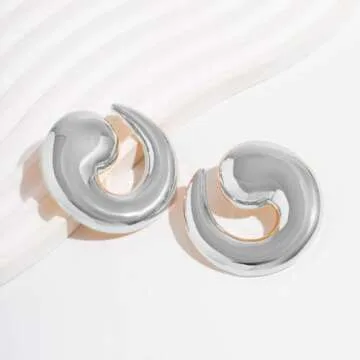 Statement Earrings for Women Chunky Gold Earrings Big Spiral Earrings Large Swirl Earrings Geometric Trendy Earrings Fashion Jewelry Gifts (silver)