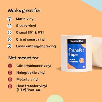 6" x 300' Roll of Paper Transfer Tape for Vinyl, Made in America, Premium-Grade Transfer Paper for Vinyl with Layflat Adhesive for Cricut Crafts, Decals, and Letters