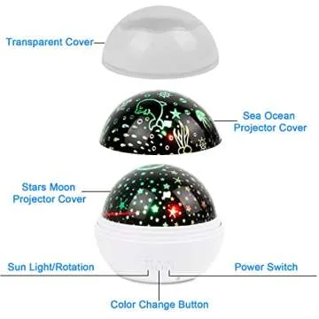 Hesento Night Light for Kids, Night Light & Star Projector, 360 Rotating Kids Night Light, 8 Lighting Modes Star Lights for Bedroom Party Birthday Chirstmas Gifts