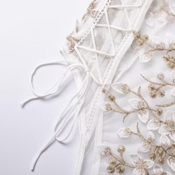 Lilosy Sexy Lace Up Floral Embroidered Bodysuit