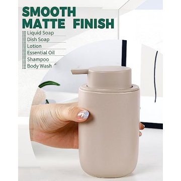 BosilunLife Matte Khaki Ceramic Soap Dispenser for Kitchen
