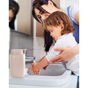 BosilunLife Matte Khaki Ceramic Soap Dispenser for Kitchen