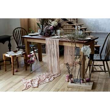 DekorFentezyKiev Table Runner 25x170 inches Cheesecloth Tablecloth for Romantic Wedding Rustic Boho Style Natural Elegant Gauze Decor (Rose Gold)