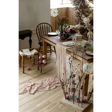 DekorFentezyKiev Table Runner 25x170 inches Cheesecloth Tablecloth for Romantic Wedding Rustic Boho Style Natural Elegant Gauze Decor (Rose Gold)