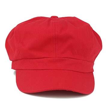 Women's Lightweight 100% Cotton Soft Fit Newsboy Cap with Elastic Back - Red