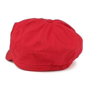 Women's Lightweight 100% Cotton Soft Fit Newsboy Cap with Elastic Back - Red
