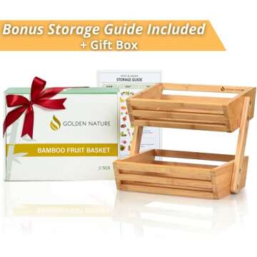 Golden Nature Fruit Basket - 2-Tier Bamboo Fruit & Vegetable Storage Organizer for Kitchen Counter -...