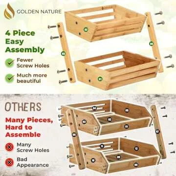 Golden Nature Fruit Basket - 2-Tier Bamboo Fruit & Vegetable Storage Organizer for Kitchen Counter - Gift Box Included - Lightweight & Easy Assembly - Countertop Fruit Stand Holder Bowl
