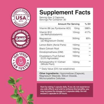 Advanced PMS Support Supplement for Women - Multibenefit Relief Complex Low Energy Mood Period Cramps and Bloating Menstrual Hormonal Balance (60 Capsules)