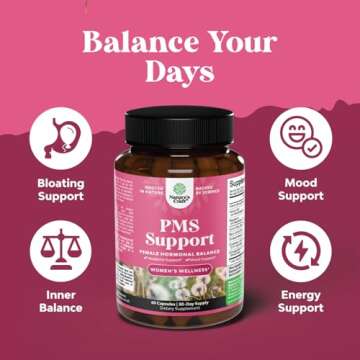 Advanced PMS Support Supplement for Women - Multibenefit Relief Complex Low Energy Mood Period Cramps and Bloating Menstrual Hormonal Balance (60 Capsules)