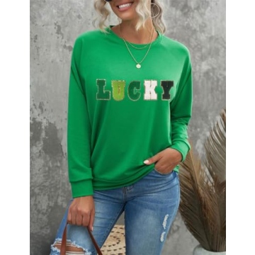 Ecosunny St Patricks LUCKY Chenille Sweatshirt for Women