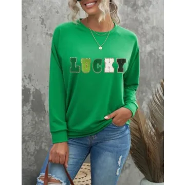 Ecosunny St Patricks LUCKY Chenille Sweatshirt for Women