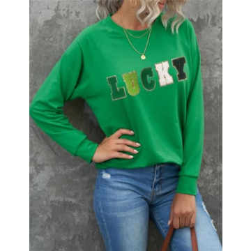Ecosunny St Patricks LUCKY Chenille Sweatshirt for Women