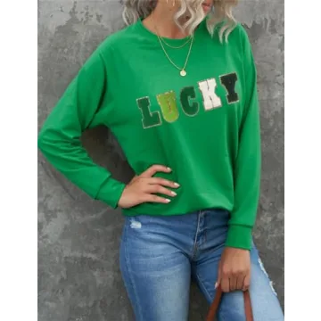 Ecosunny St Patricks LUCKY Chenille Sweatshirt for Women