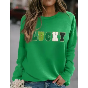 Ecosunny St Patricks LUCKY Chenille Sweatshirt for Women