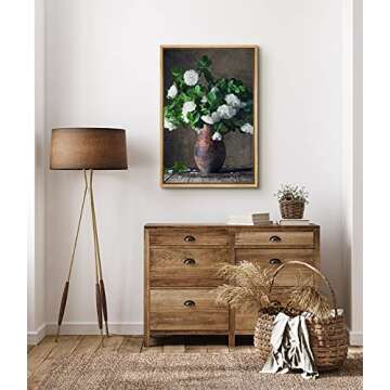 SIGNFORD Canvas Print Wall Art Vintage White Carnations in Brown Vase Floral Plants Photography Modern Art Rustic Colorful Multicolor Warm for Living Room, Bedroom, Office - 24"x36" Natural