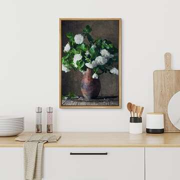 SIGNFORD Canvas Print Wall Art Vintage White Carnations in Brown Vase Floral Plants Photography Modern Art Rustic Colorful Multicolor Warm for Living Room, Bedroom, Office - 24"x36" Natural