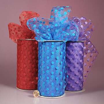 Shimmer, Sparkle, Glimmer, Metallic and Polka Dot Tulle Ribbon Rolls - 25 Yards - 6 Inches Wide (Polka DOT - Orange)