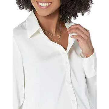 Amazon Essentials Women's Classic-Fit Satin Button Down Blouse (Available in Plus Size), Eggshell, XX-Large
