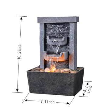 GOSSI Home Décor 10.3 in Indoor Waterfall Fountain Relaxation High Pressure Water Pumps Tabletop Fountain Nature Feeling Water Fountains with Reflective Lighting/River Rocks Home/Office Decoration
