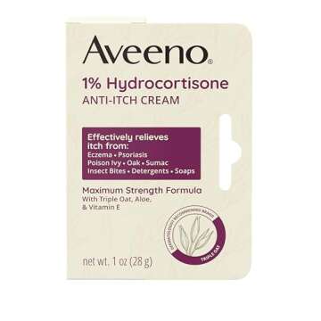 Aveeno Maximum Strength 1% Hydrocortisone Anti-Itch Cream with Pure Oat Essence, Triple Oat Complex, Aloe & Vitamin E, for Itch, Rash & Redness Relief, 1 oz Pack of 2