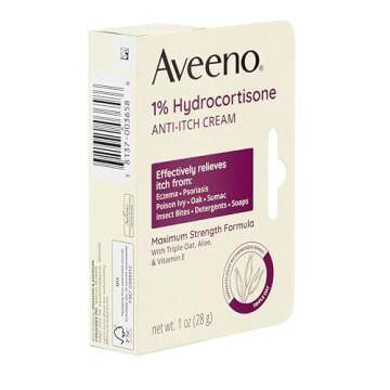 Aveeno Maximum Strength 1% Hydrocortisone Anti-Itch Cream with Pure Oat Essence, Triple Oat Complex, Aloe & Vitamin E, for Itch, Rash & Redness Relief, 1 oz Pack of 2