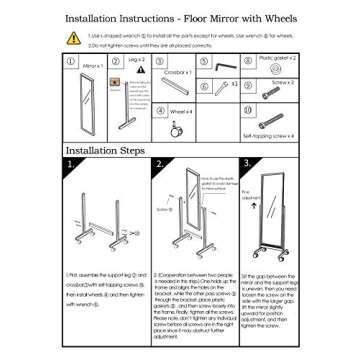 AISUNDY Full Length Mirror Floor Mirror with Wheels, 64"x22", Large Standing Mirror Tilting Mirror Swivel Mirror with Wood Frame & Stands, Cheval Bedroom Dressing Mirror Full Body Mirror, White