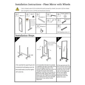 AISUNDY Full Length Mirror Floor Mirror with Wheels, 64"x22", Large Standing Mirror Tilting Mirror Swivel Mirror with Wood Frame & Stands, Cheval Bedroom Dressing Mirror Full Body Mirror, White