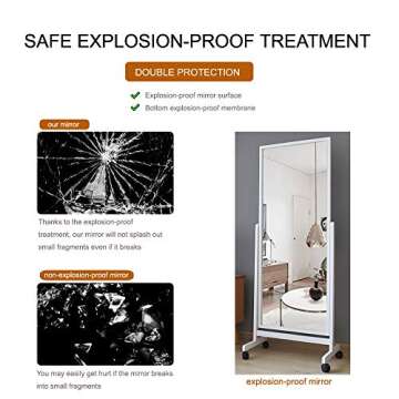 AISUNDY Full Length Mirror Floor Mirror with Wheels, 64"x22", Large Standing Mirror Tilting Mirror Swivel Mirror with Wood Frame & Stands, Cheval Bedroom Dressing Mirror Full Body Mirror, White