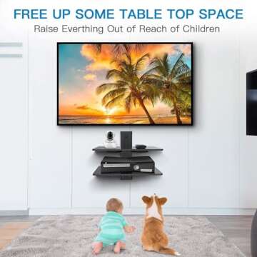 PERLESMITH Floating AV Shelf Double Wall Mount TV Shelf - Holds up to 17.6lbs - DVD DVR Component Shelf - Perfect for Xbox, Projector, WiFi Router, Game Console and Cable Box, PSDSK2