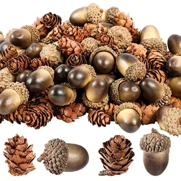 Syhood 200 Pieces Thanksgiving Natural Mini Pine Cone and Acorn Ornament Set for Home Decor