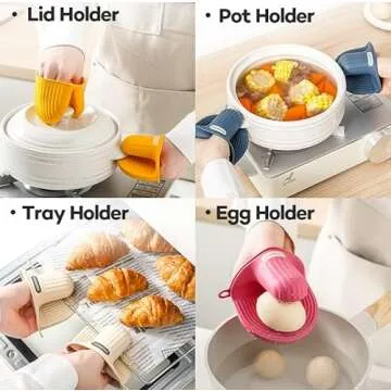 Cosamtec Silicone Oven Mitts Heat Resistant Mini Oven Gloves and Pot Holders Set for Kitchen Non Slip Waterproof Pinch Grips for Cooking and Baking Set of 2
