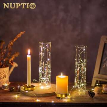 NUPTIO Gold Taper Candle Holders: 2 Pcs Hurricane Metal Candlestick Holder Stand with 11.81 inch Tall Clear Glass Open Ended Cylinder Covers for Tapered Candles Wedding Party Centerpieces for Tables