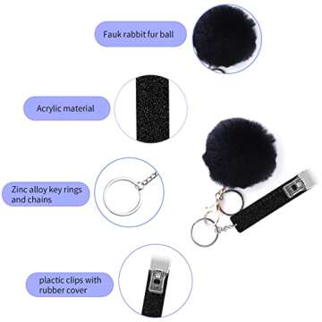 Card Puller Grabber Acrylic Credit ATM Black Card Grabber Keychain for Long Nails Keychain Long Nails ATM Keychain Card Clip with Pom Pom Ball
