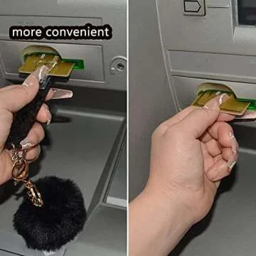 Card Puller Grabber Acrylic Credit ATM Black Card Grabber Keychain for Long Nails Keychain Long Nails ATM Keychain Card Clip with Pom Pom Ball
