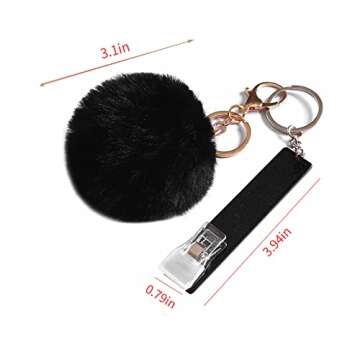 Card Puller Grabber Acrylic Credit ATM Black Card Grabber Keychain for Long Nails Keychain Long Nails ATM Keychain Card Clip with Pom Pom Ball