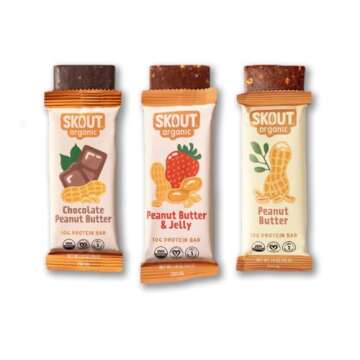 Skout Organic Plant-Based Protein Bars Variety Pack (12 Pack) 3 Flavors - 10g Protein - Vegan Protei...