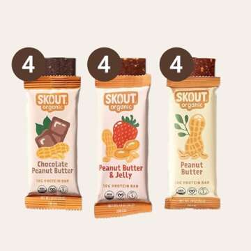 Skout Organic Plant-Based Protein Bars Variety Pack (12 Pack) 3 Flavors - 10g Protein - Vegan Protein Bars - Only 6 Ingredients Or Less - Easy Snack - Gluten, Dairy, Grain & Soy Free