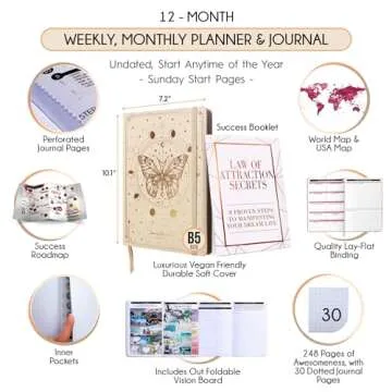 Law of Attraction Planner 2025 – Undated Hourly, Weekly & Monthly Goal Setting Planner, 12-Month t...