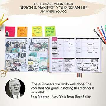 Law of Attraction Planner 2025 – Undated Hourly, Weekly & Monthly Goal Setting Planner, 12-Month to Increase Productivity | Life & Gratitude Journal, Include Foldable Vision Board, Gift Box & Stickers