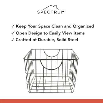 Spectrum Utility Wire Baskets for Organizing - Sturdy Steel Metal Basket Storage Organizer Bin with Handle - Open Wire Storage Baskets for Kitchen Pantry, Cabinets, Closet & Garage Shelves